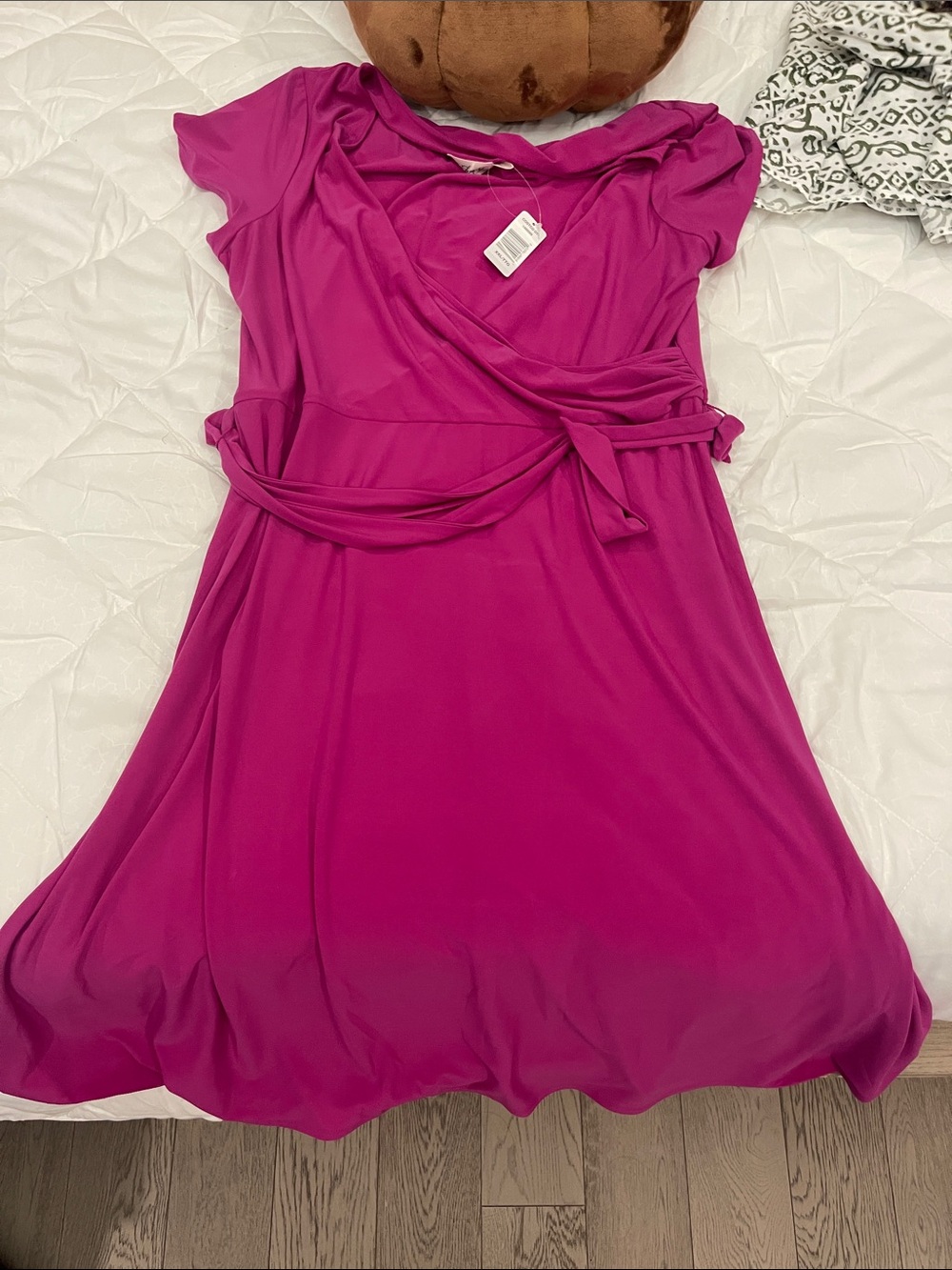 Fuchsia Wrap-Style Women’s Dress - Elegant Tie Waist